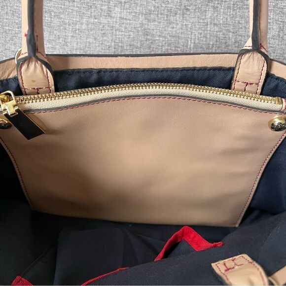 Tommy Hilfiger Leather Purse Magenta Cranberry Tan Double Handle Bag - Picture 8 of 13